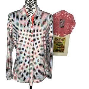 EP New York 5 Button Long Sleeve Henley Golf Shirt Multi Square Print Size Large